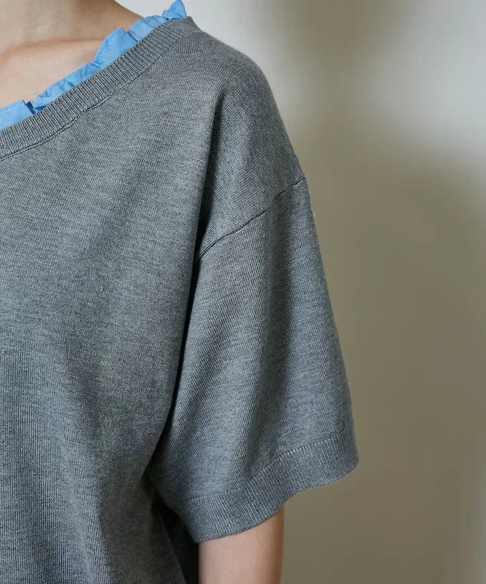 Shirt Frill V-Neck Half Sleeve Summer Knit Limited Edition