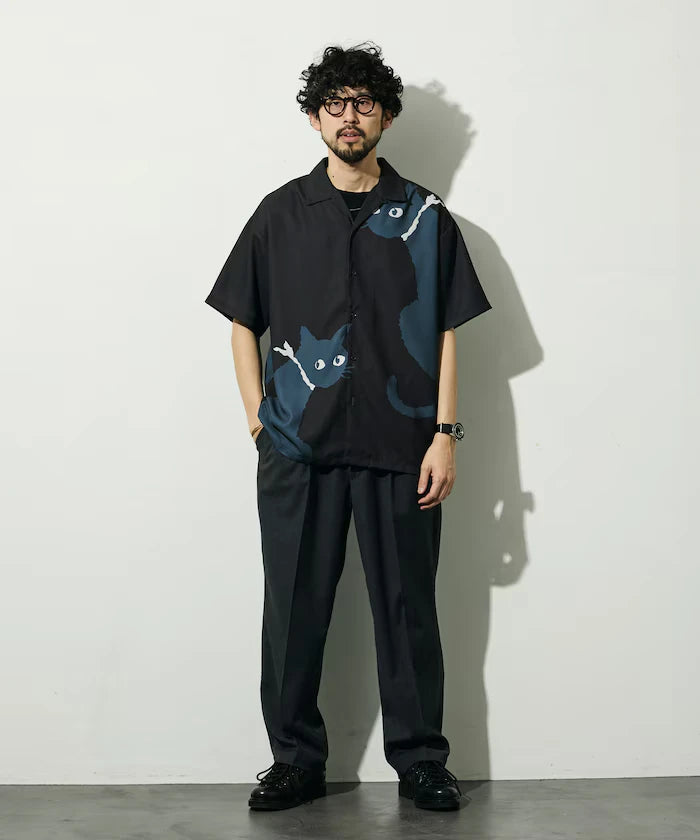 Open Collar Big Pattern Short Sleeve Shirt / Big Silhouette