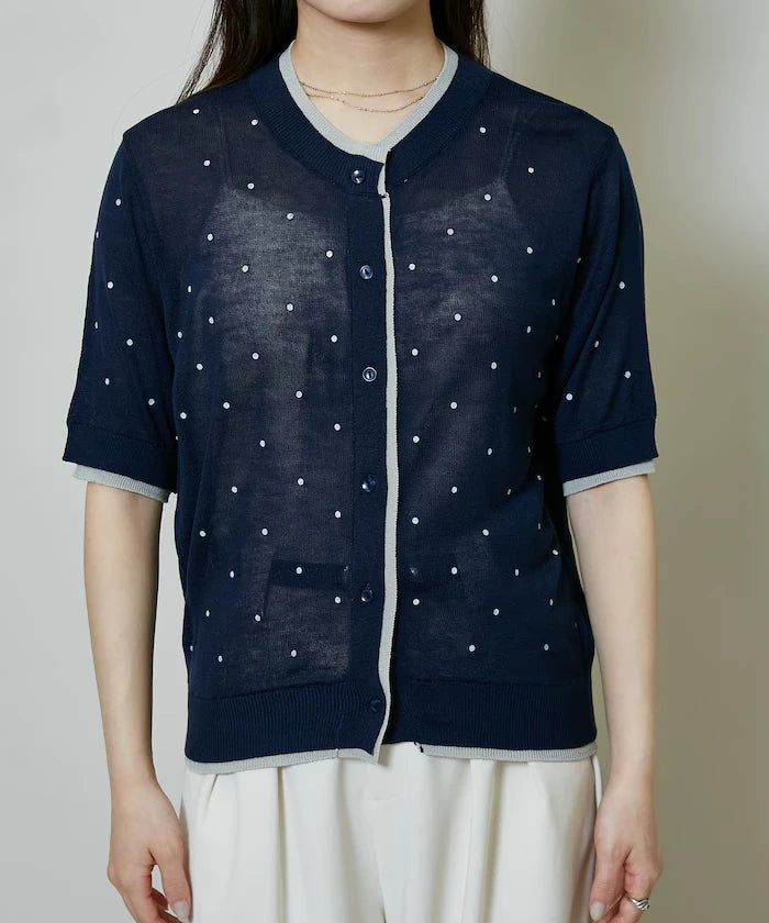 Dot Pattern Layered Short Sleeve Knit Cardigan Limited Release