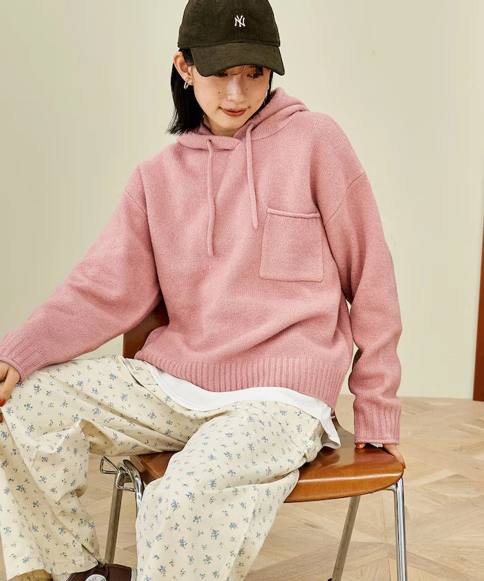 Knit hoodie with pockets