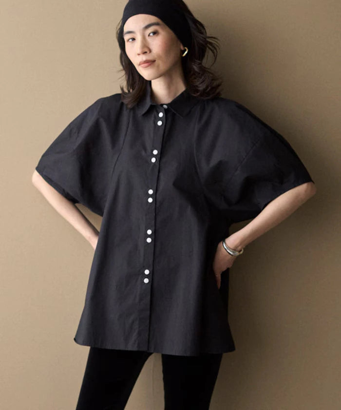 Switching Design Balloon Sleeve Shirt / 5-Minute Sleeve Blouse [Limited Edition]