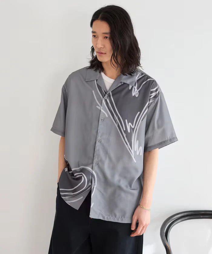 Open Collar Big Pattern Short Sleeve Shirt / Big Silhouette