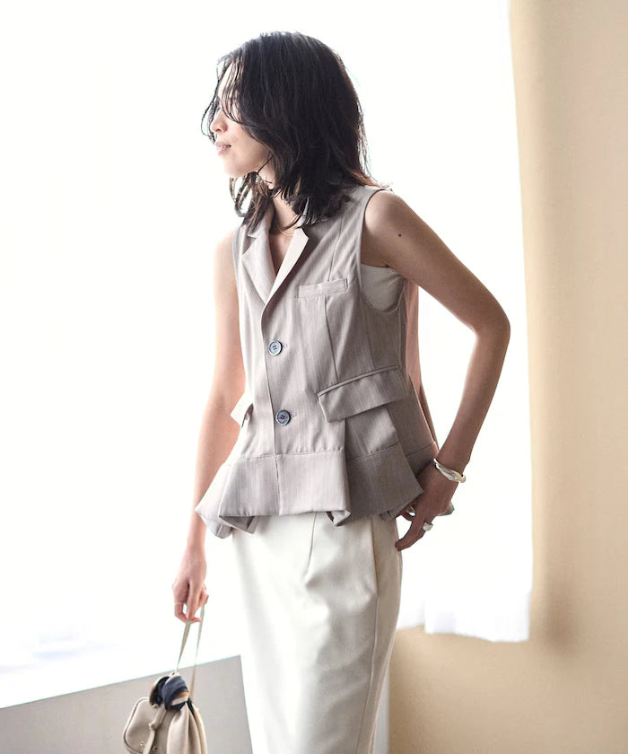 Pinstripe Flare Hem Short Vest