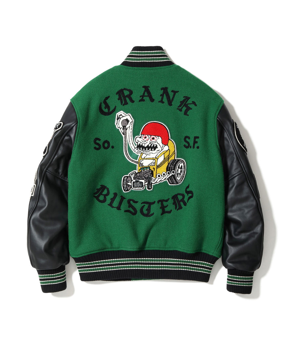 30oz. WOOL MELTON AWARD JACKET “CRANK BUSTERS” (GREEN)