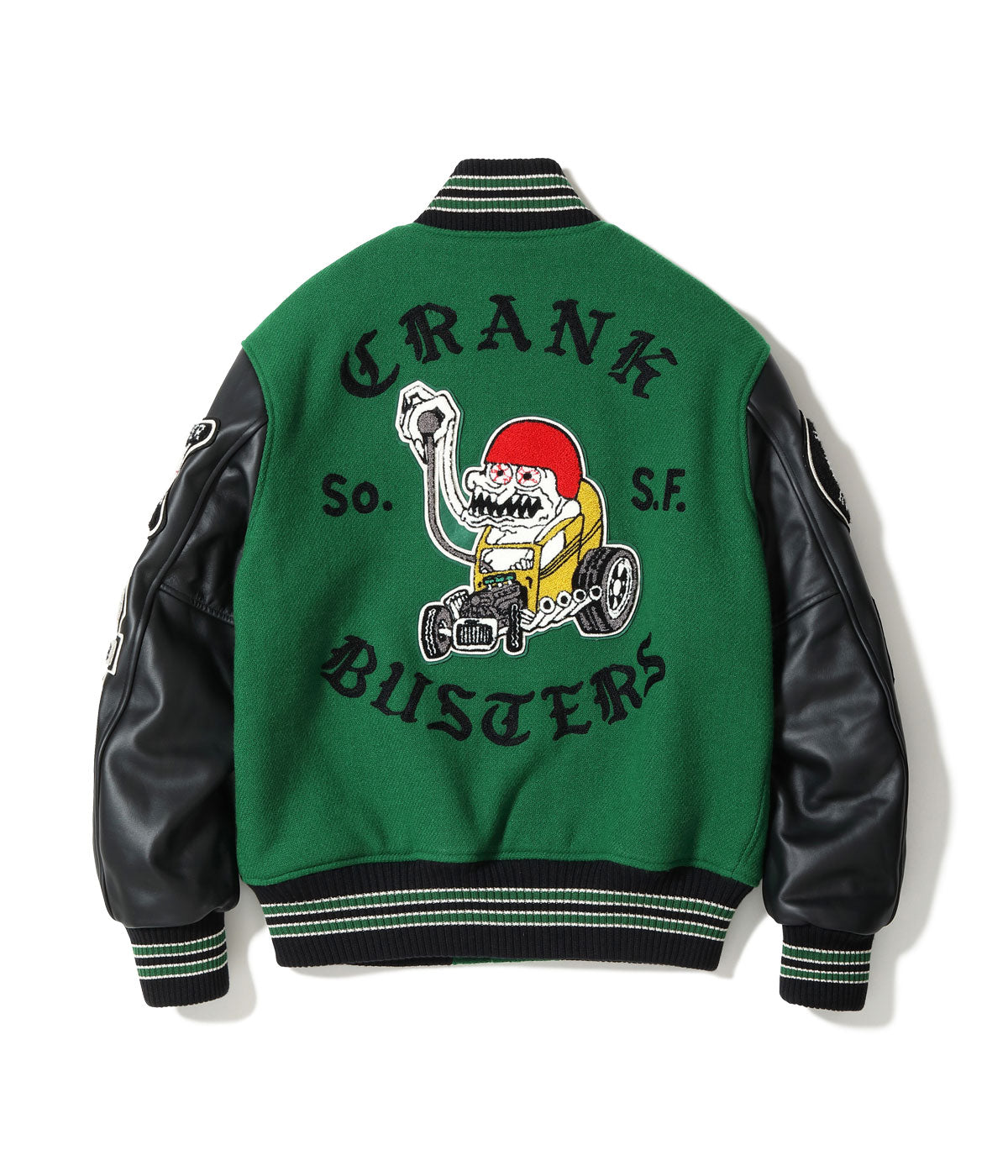30oz. WOOL MELTON AWARD JACKET “CRANK BUSTERS” (GREEN)