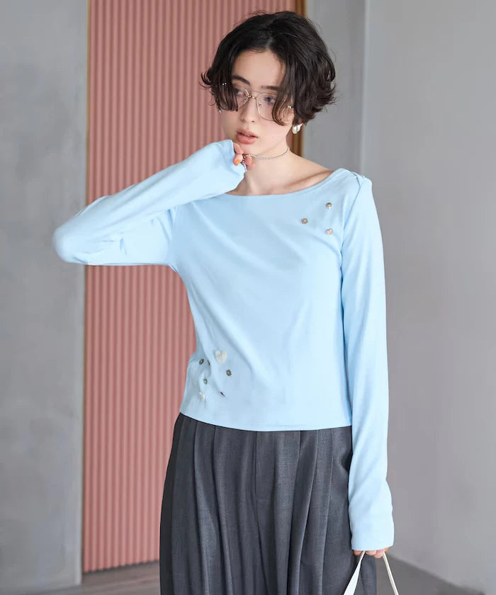 Many Button Cotton Modal Long Sleeve T-Shirt