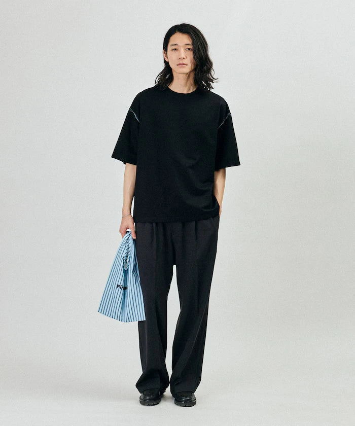 Box Silhouette Contrast Ladder Stitch Crew Neck T-Shirt