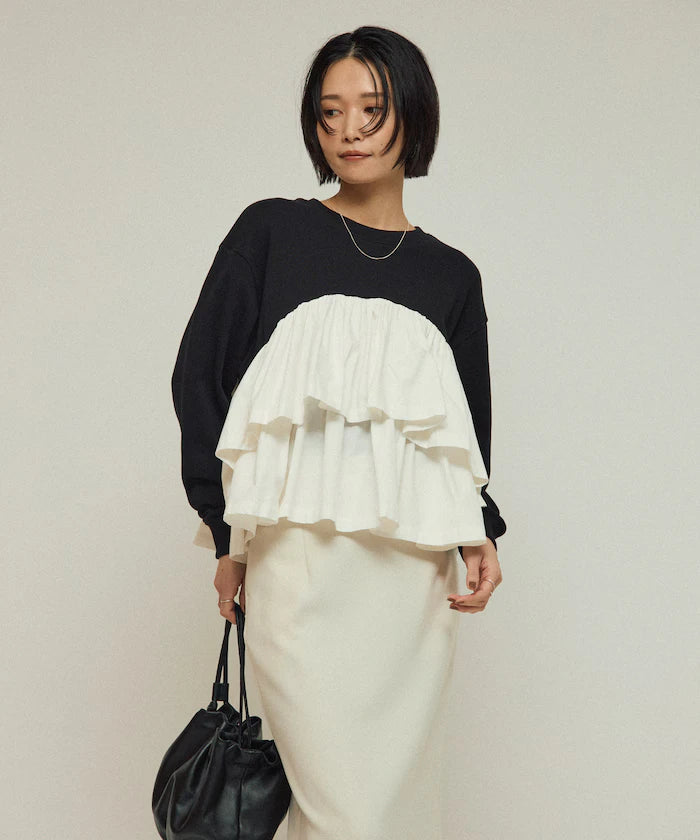 Organic Cotton Docking Frill Sweat / Relaxed Fit / Backed Sweat