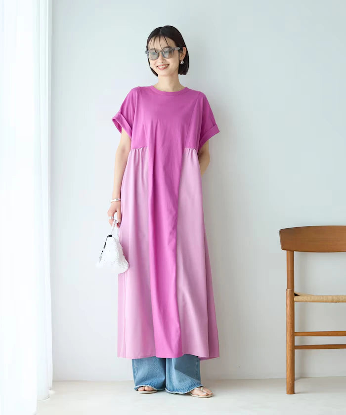Organic Cotton Mixed Material Docking Gather Dress