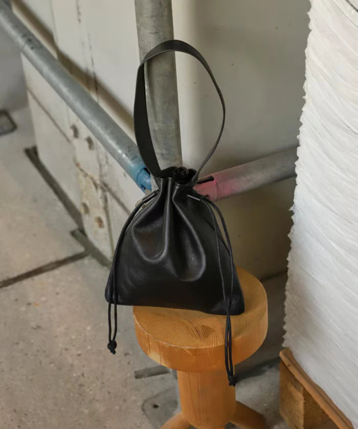 Drawstring Leather Handbag