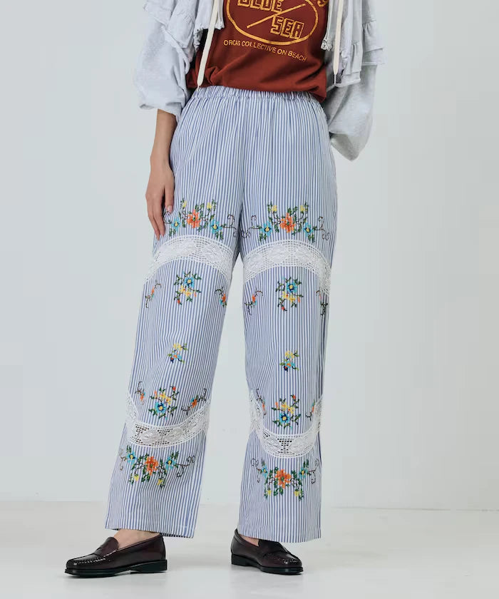 India Flower Cross Embroidery Lace Pants