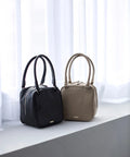 Leather Cubic Boston Bag / Cowhide / Water-Repellent Leather