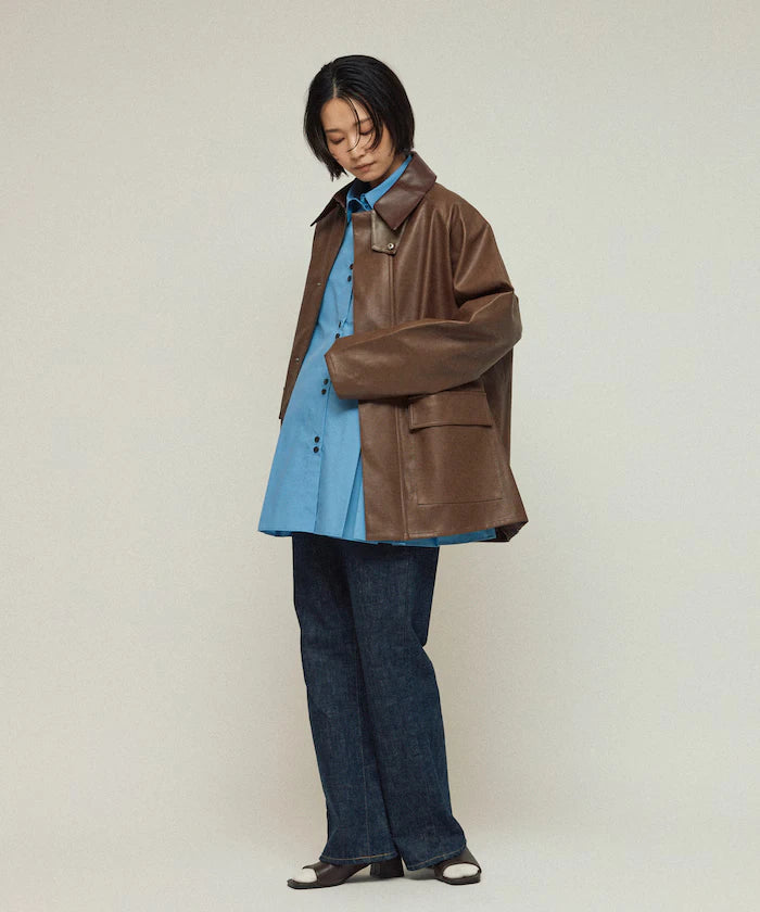 Oversized leatherette blouson / Mixed material switching
