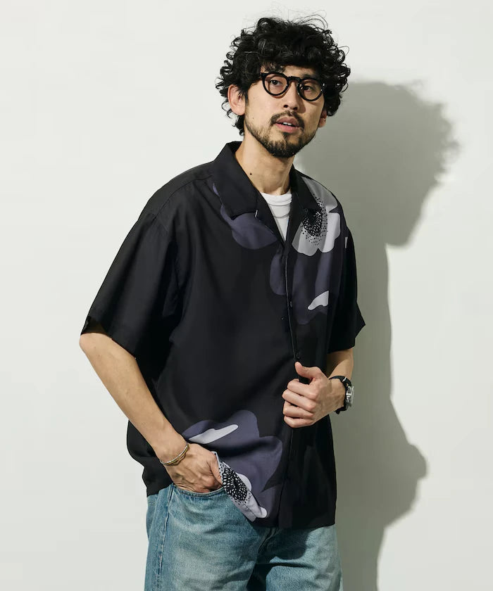 Open Collar Big Pattern Short Sleeve Shirt / Big Silhouette