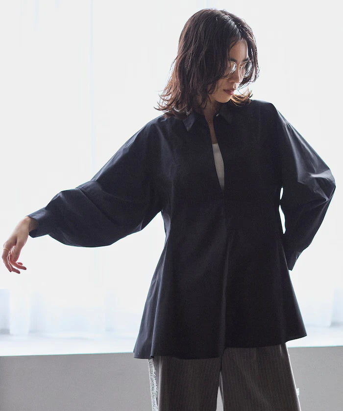 Flare Silhouette Skipper Balloon Sleeve Shirt