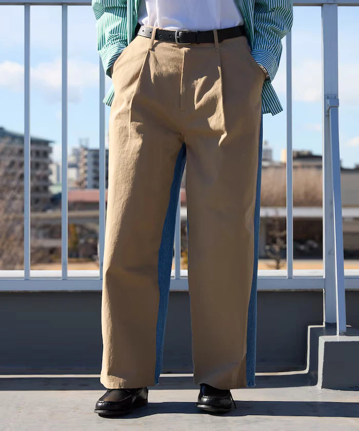 Chino Denim Docking Pants / Wide Straight Pants