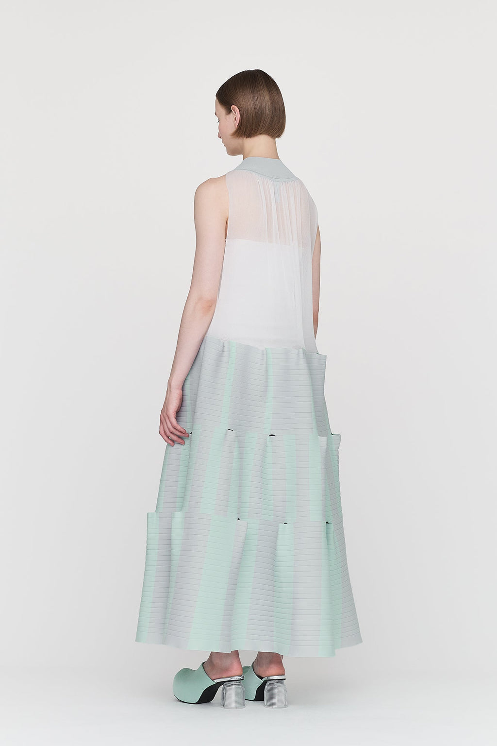 TERRACED LUCENT SLEEVELESS DRESS