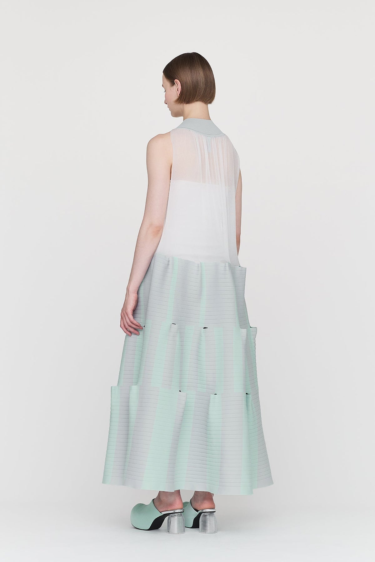 TERRACED LUCENT SLEEVELESS DRESS