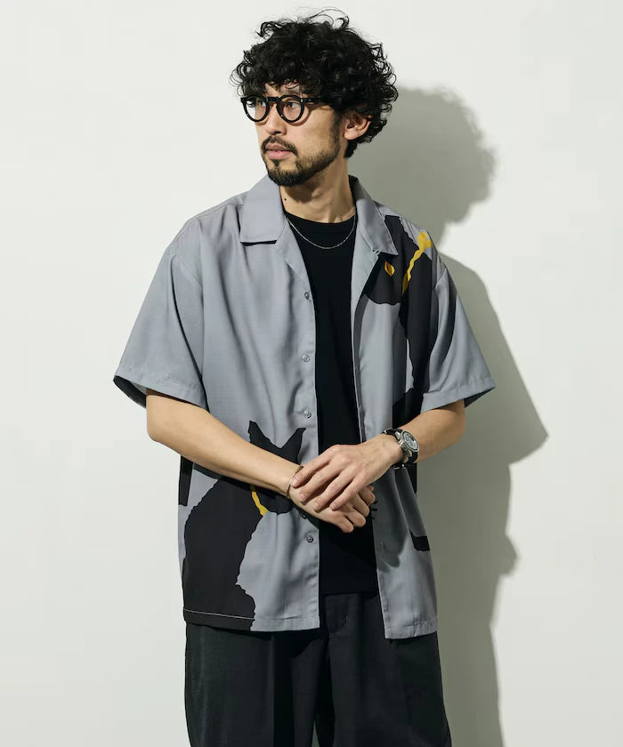 Open Collar Big Pattern Short Sleeve Shirt / Big Silhouette