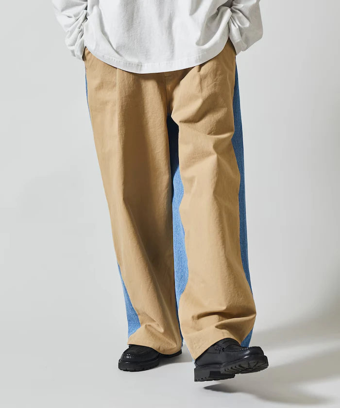 Chino Denim Docking Pants / Wide Straight Pants