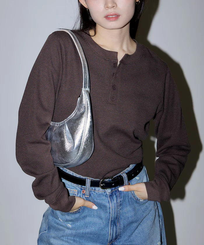 Mini Waffle Henley Neck Cropped Long Sleeve T Limited Edition