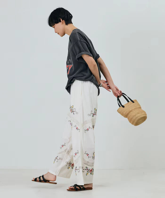 India Flower Cross Embroidery Lace Pants