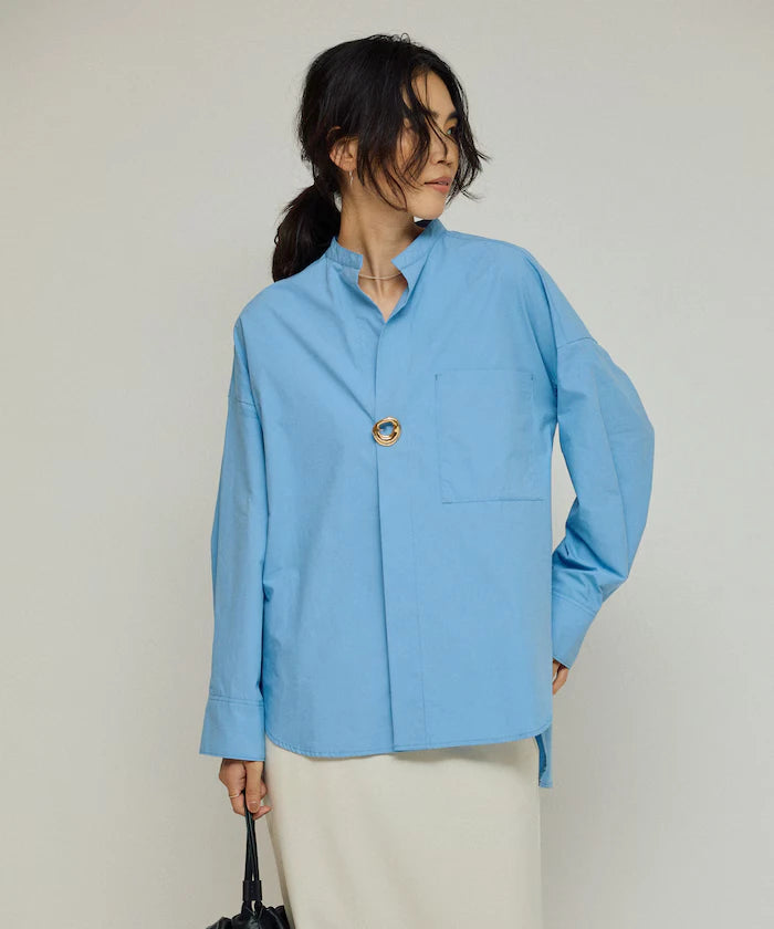 Oversized Long Sleeve Brooch Shirt