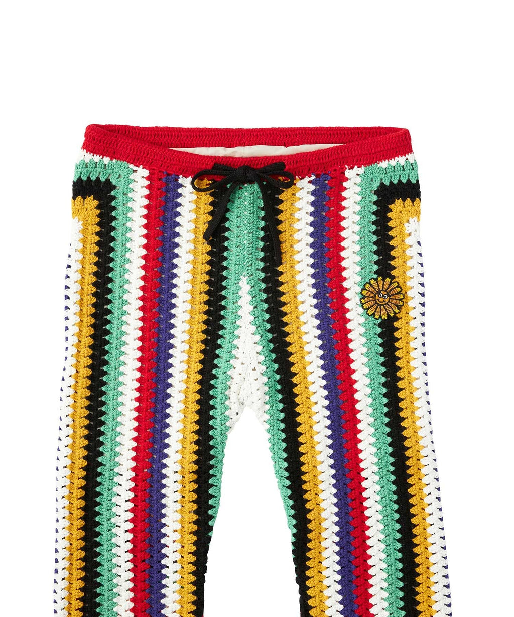 Flower Power Patch Three-Quarter Length Hand-Knit Pants