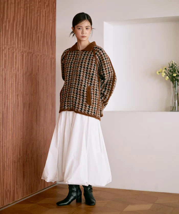 Wool Blend Gancube Check Knit Zip Blouson
