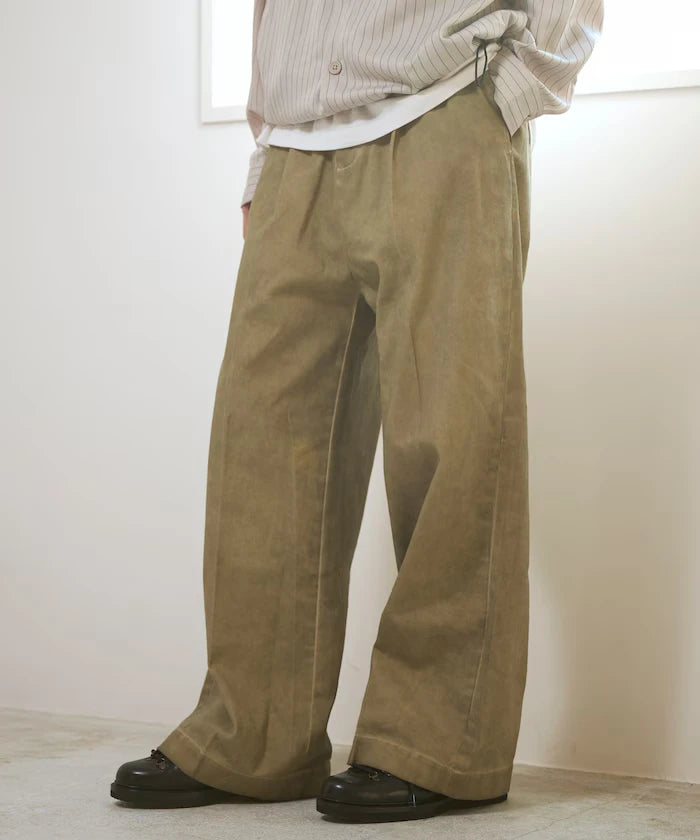 Fade processing cotton tuck wide pants