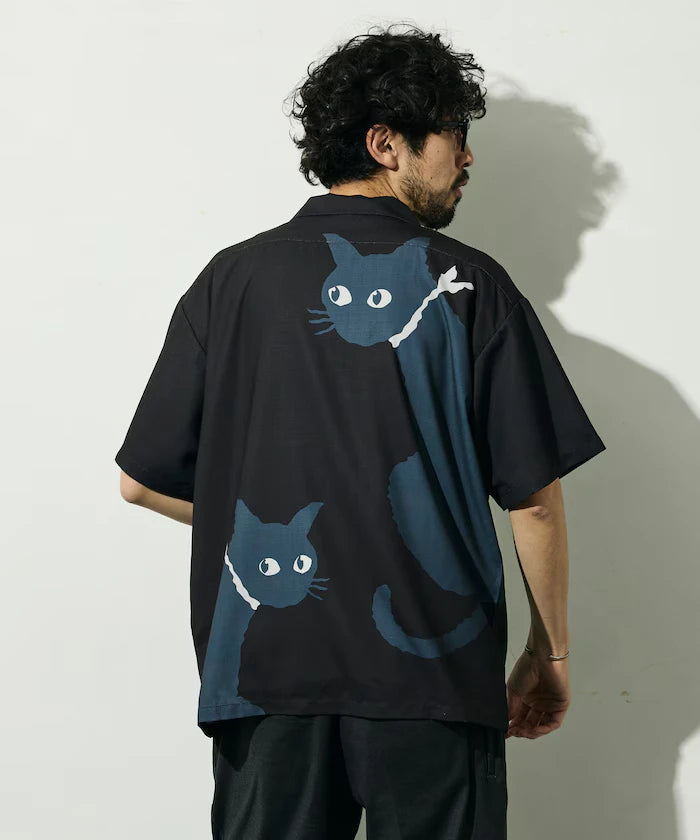 Open Collar Big Pattern Short Sleeve Shirt / Big Silhouette