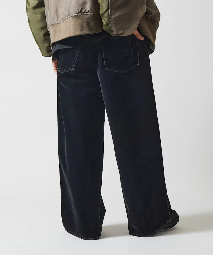 Flocked Denim Contrast Wide Straight Pants