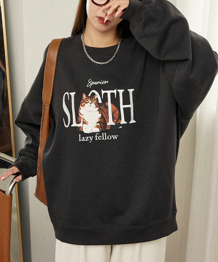 SLOTH Cat Fleece Lined Sweatshirt Limited Edition