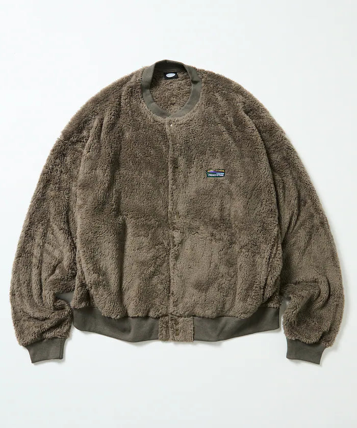 Relaxed Fit Shaggy Fleece Crew Neck Cardigan