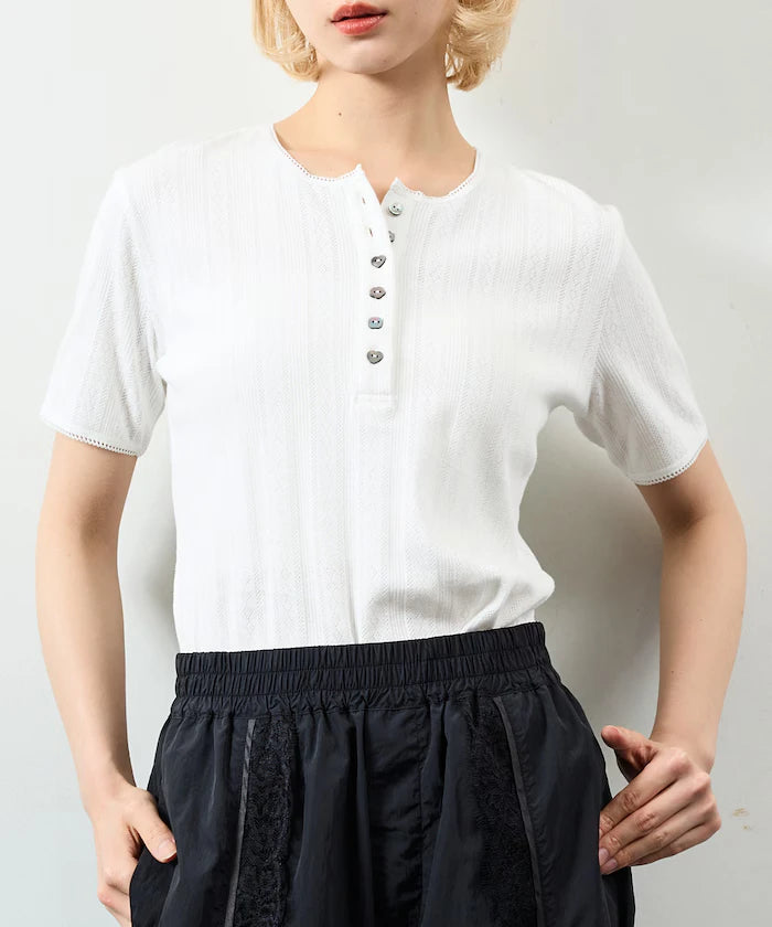 Henry Neck Knitted Lace T-Shirt