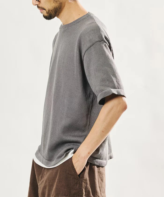 Sheer Knit & Cotton T-Shirt Layered Set