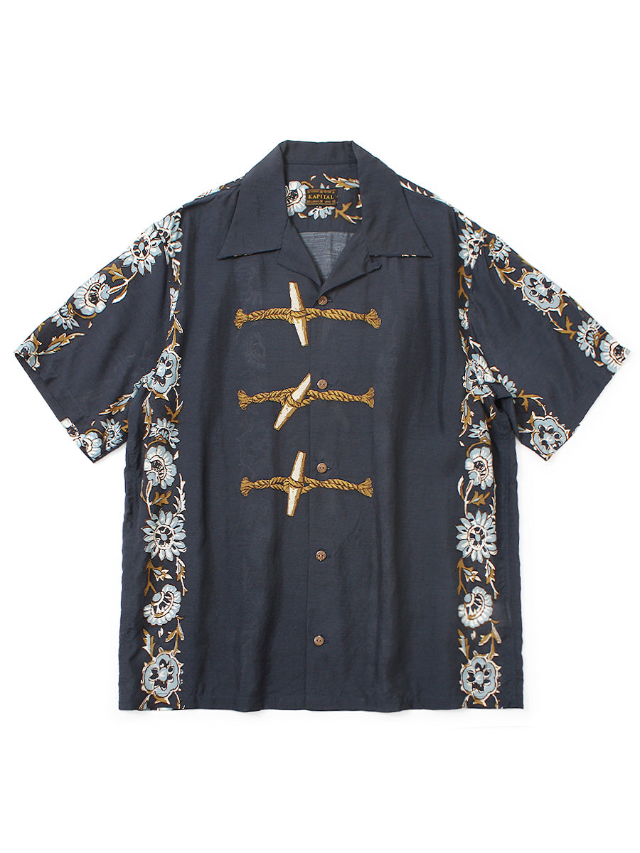 Silk Rayon Toggle - Milept Short Sleeve Open Collar Shirt