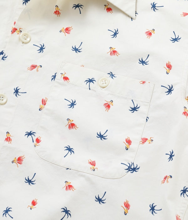 COTTON TWILL REGULAR COLLAR SHIRT “HULA & PALM TREE”