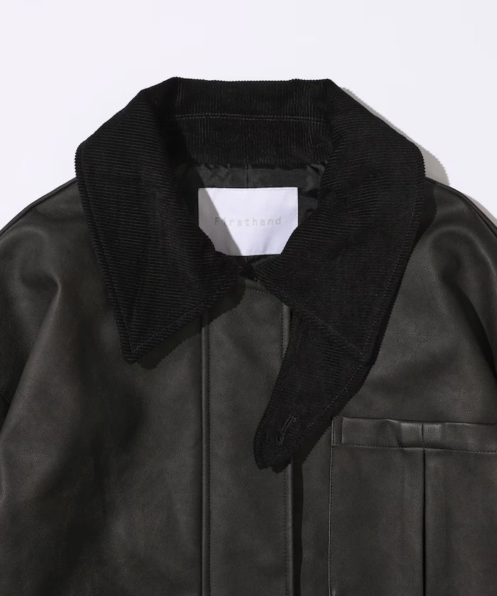 Oversized Crush Leatherette Jacket / Collar Corduroy