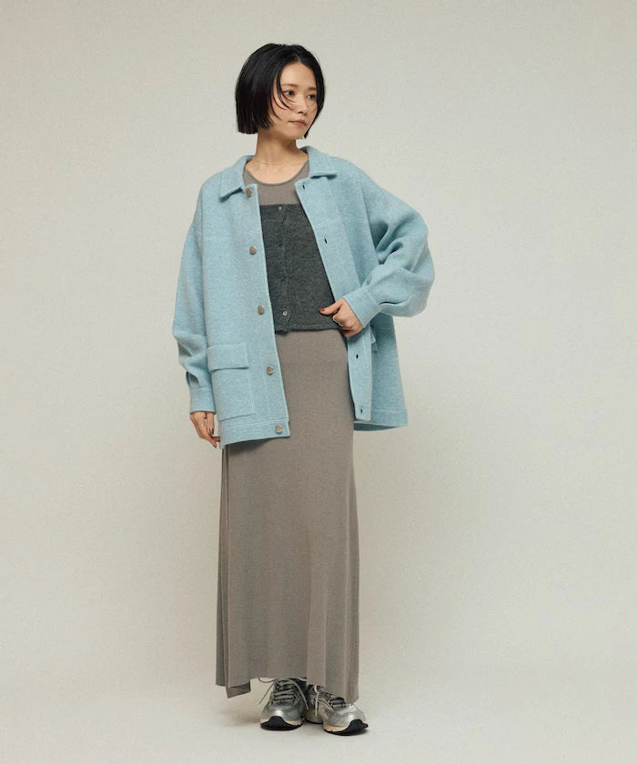 Oversized Wool Blend Knit Coverall / Color Stitch Knit Jacket