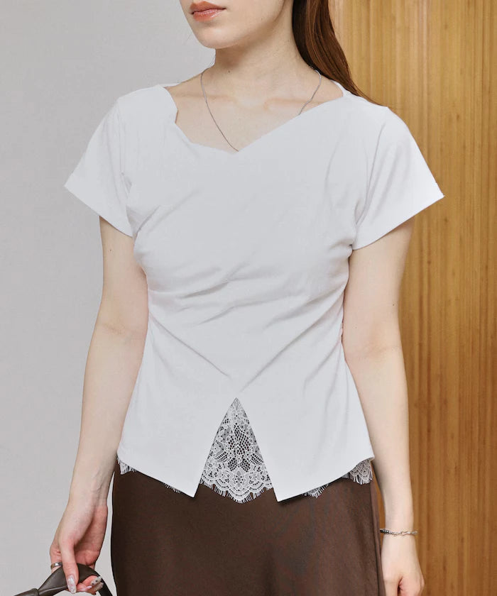 Lace Docking Draped Neck Top 【Limited Edition】