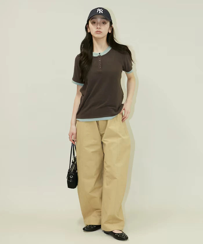 Layered-style Henley Neck T-shirt Limited Edition