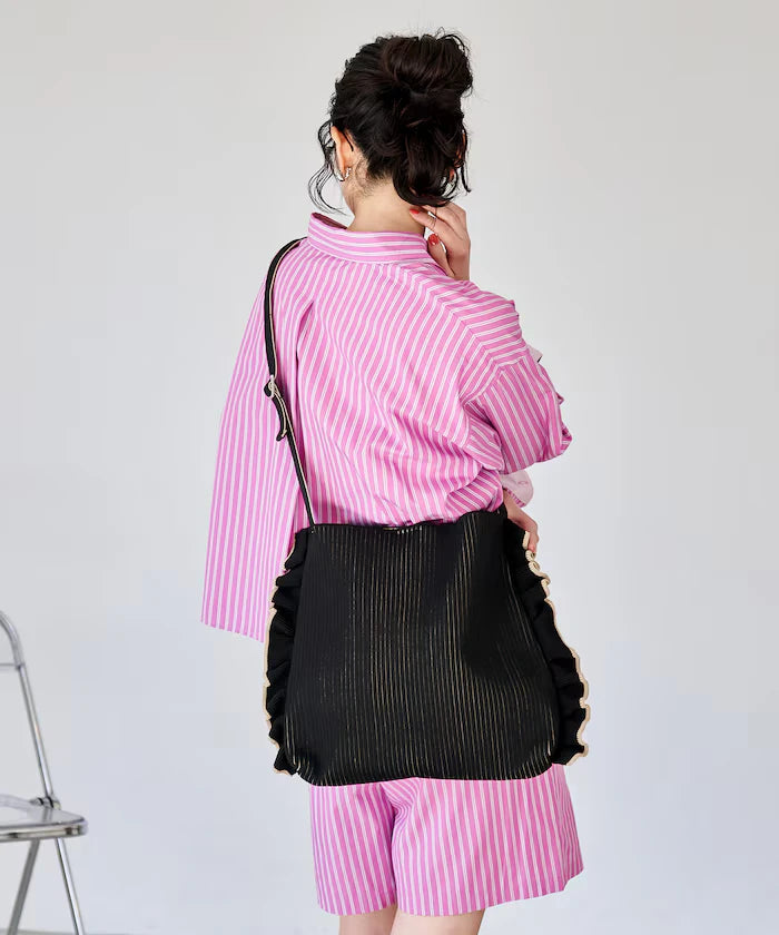 Color Block Knit Ruffle One Shoulder Bag