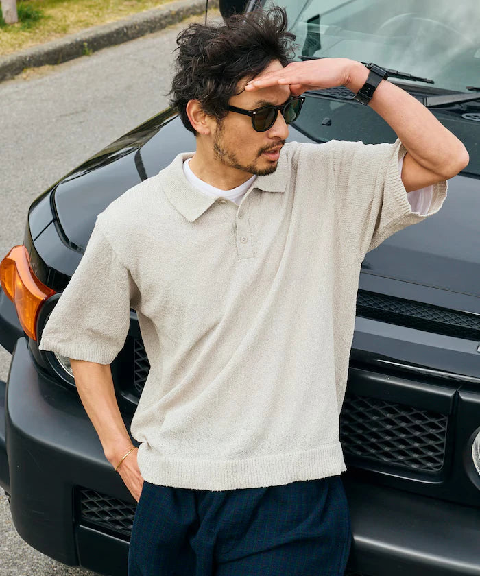 Dry Touch Boucle Yarn Knit Polo Shirt