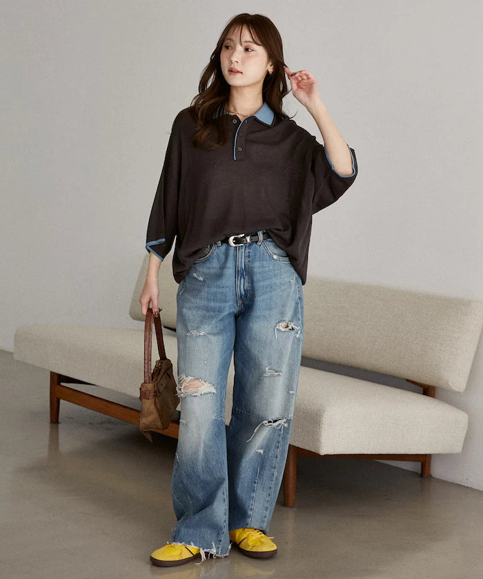LOVE POP STUDIO Collar Layered Knit Polo Shirt Limited Edition