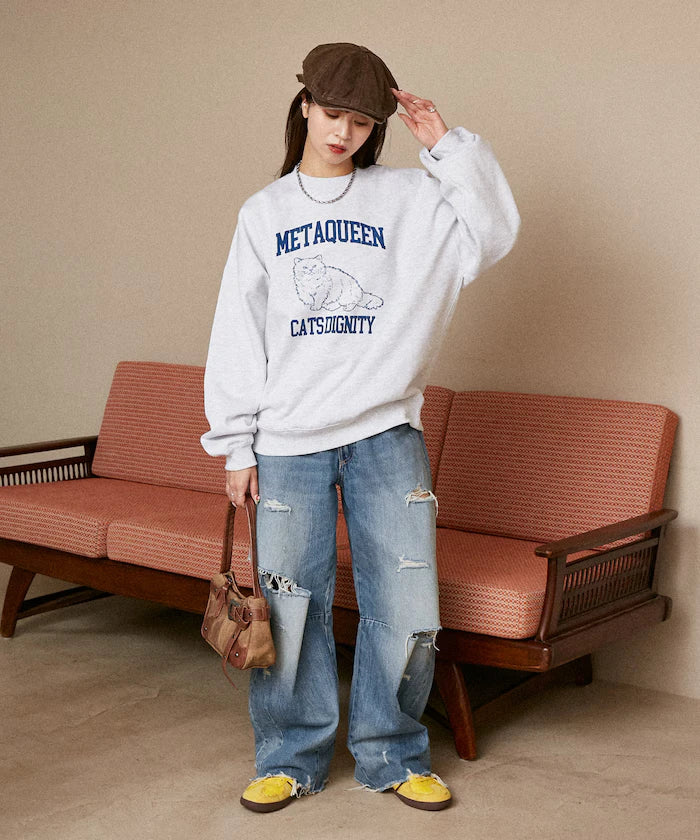 METAQUEEN Flocky Cat Brushed Back Sweat Limited Edition