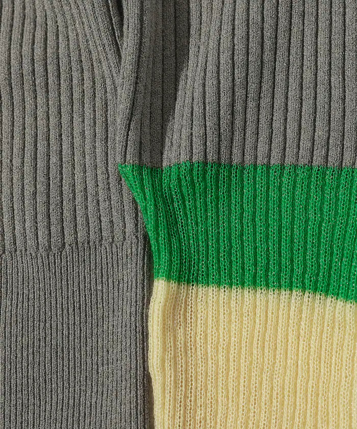 Functional material silk blend color block knit pullover / anti-pill / machine washable