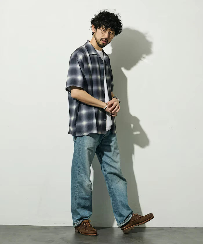Mesh Open Collar Pattern Short Sleeve Shirt / Allover Design Open Collar Shirt / Big Silhouette