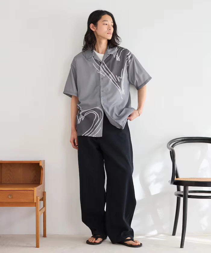 Open Collar Big Pattern Short Sleeve Shirt / Big Silhouette