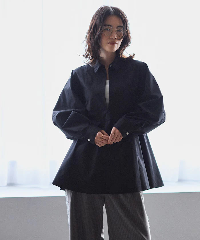 Flare Silhouette Skipper Balloon Sleeve Shirt